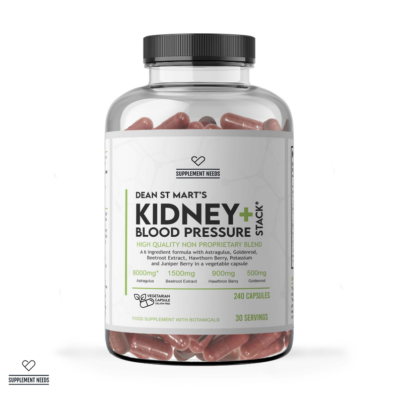 Supplement Needs Kidney + Blood Pressure Stack Dr Dean St Mart Non Proprietary High Quality 6 ingredients Astragalus Beetroot Hawthorn Hydration Diuretic Volume 240 Capsules 30 servings Health Range TCM Natural