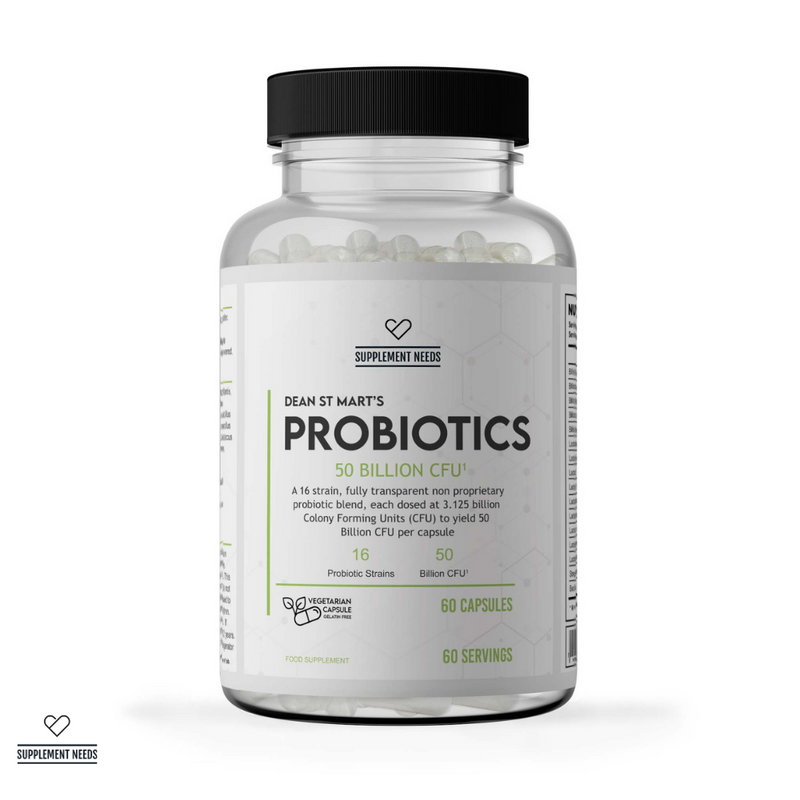 Supplement Needs Dr Dean St Mart Probiotics 60 capsules servings 50 Billion CFU Colony Forming Unit Acidophilus Lactobaccilus High Quality Fully Disclosed 16 strains Immune Digestive Health Range
