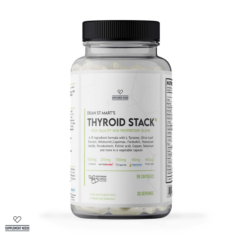 Supplement Needs Thyroid Stack Dr Dean St Mart 15 ingredients L-Tyrosine precursor T3 T4 conversion brown fat Mitoburn Capsimax Paradoxine Minerals Copper Folinic Acid 90 capsules 30 servings Health Range
