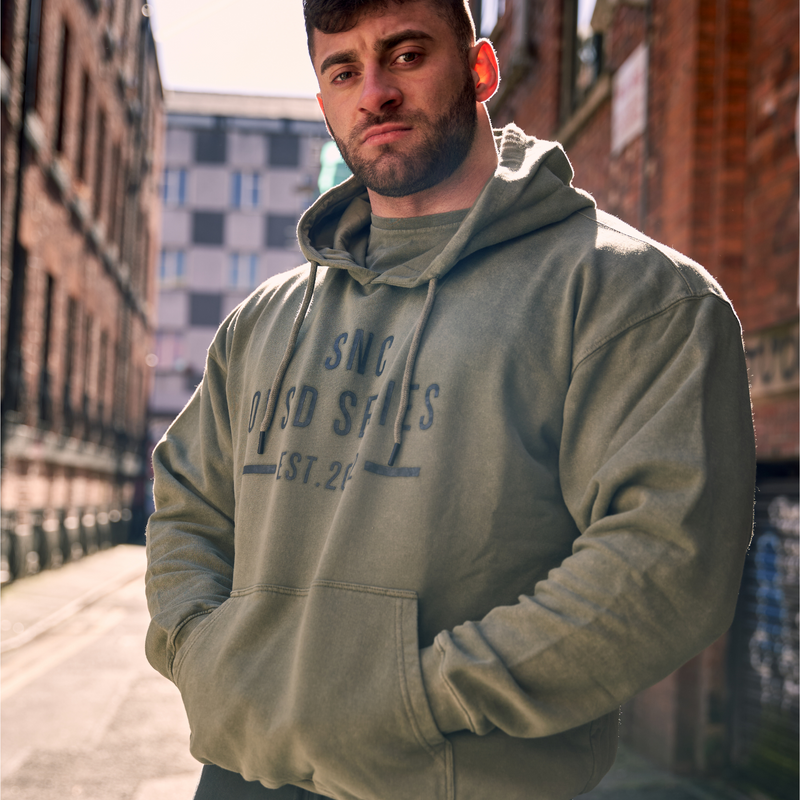 khaki acid wash hoodie