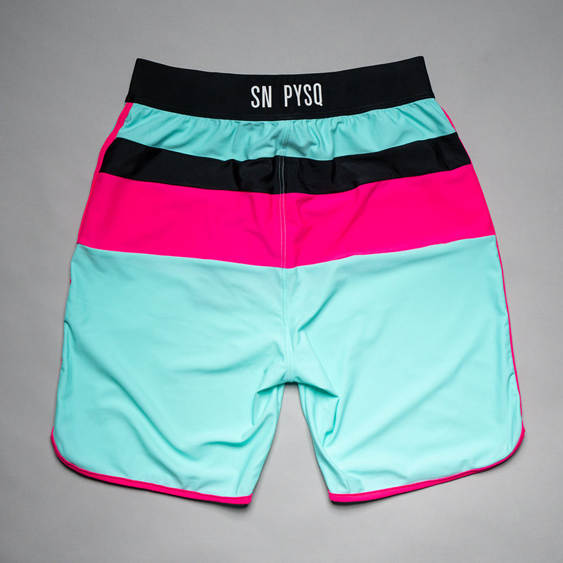 SN Clo. Mens Physique Board Shorts - Turquoise / Pink / Black
